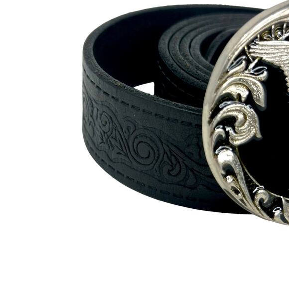 Linea Pelle Tooled Leather Belt with Eagle Belt Buckle - Picture 3 of 8